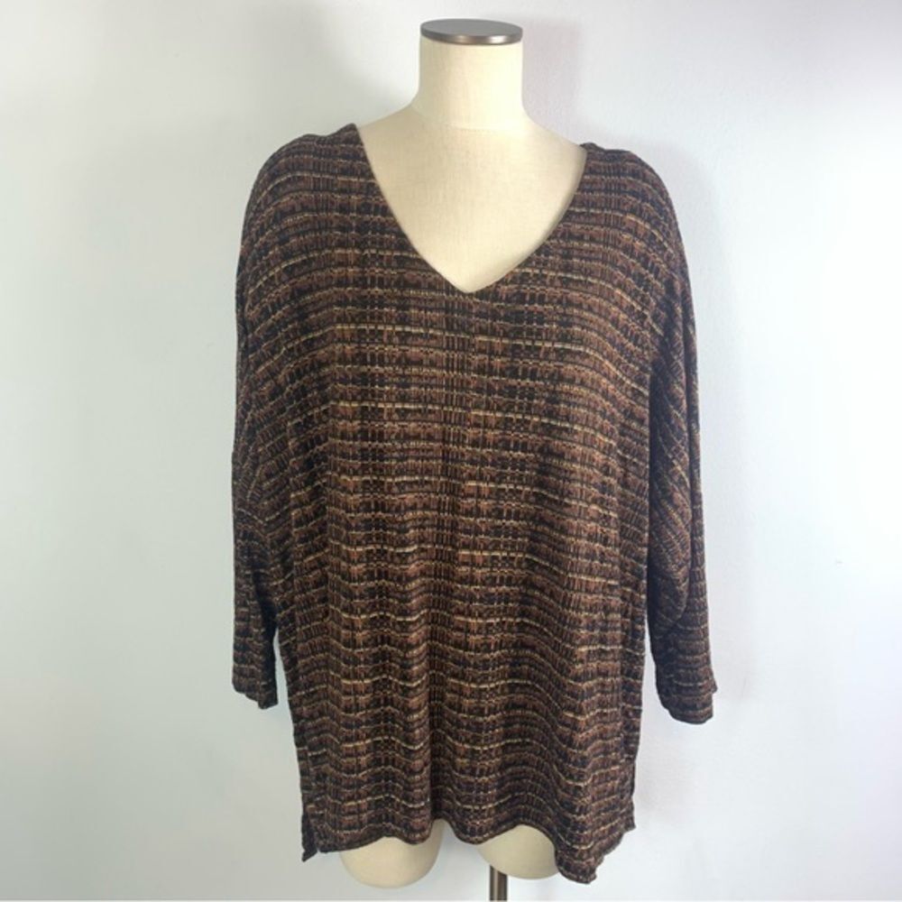 Tianello by Steve Barraza V-Neck Stretch Short Sleeve Lagenlook Top Shirt 3X